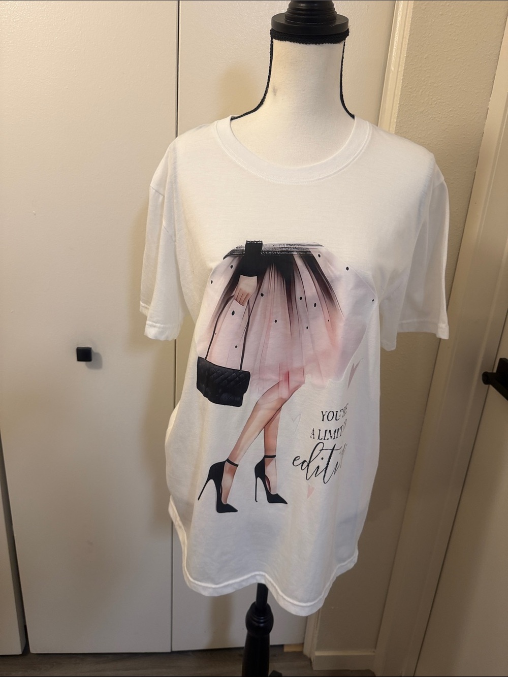 White Graphic Tee with Pink Tulle Skirt Illustration